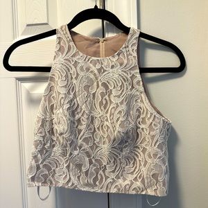 Dessy Collection white lace crop tank top